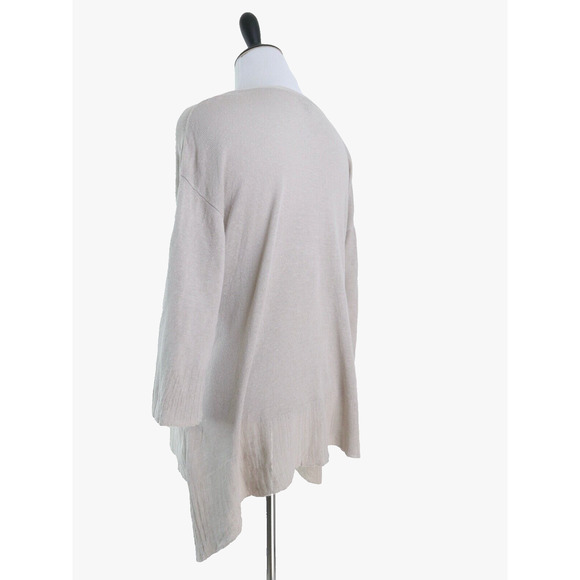 J Jill Size M Linen Blend Knit Top Lightweight Asymmetrical Hem Beige - Picture 3 of 11